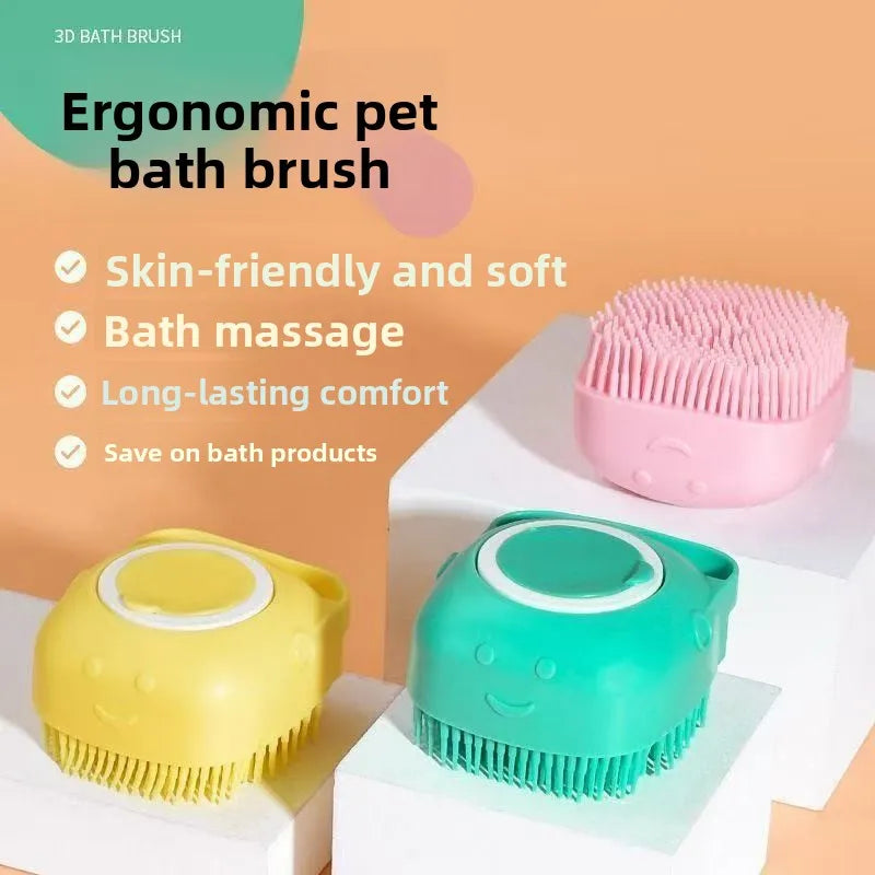 Silicone Pet & Baby Bath Brush With Soft Massage Bristles