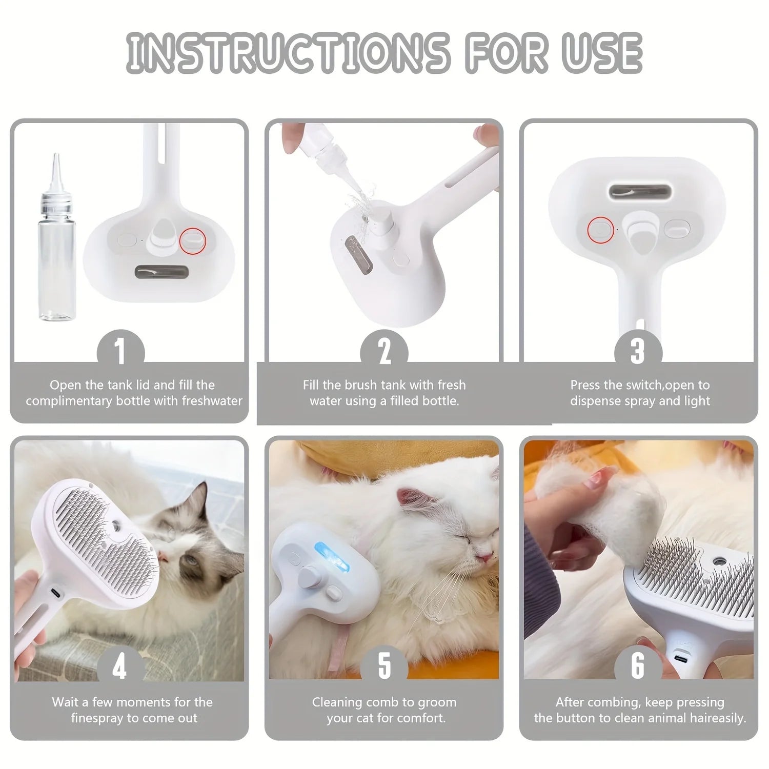 Pet Dematting Comb With Mist Humidifier for Grooming
